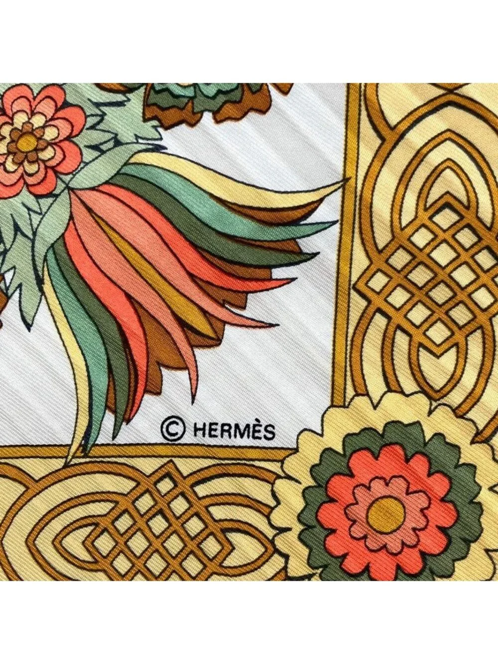 Hermes Scarf Carre Plisse White Yellow Multi D'ecoup - Picture 2 of 4